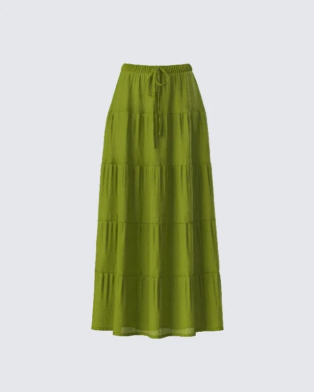 Didi Green Tiered Maxi SkirtCocktail Skirt