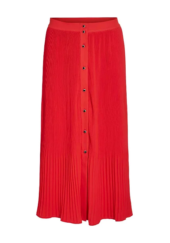 Vila Yasmin Button Pleated Midi Skirt, TomatoTutu