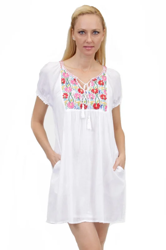 Linen Short Sleeve TopsShort Sleeve Embroidered Peasant Chemise