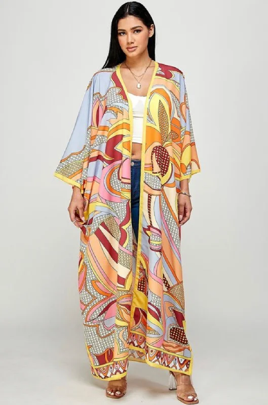 Final Sale Plus Size Caftan in Orange and Yellow Multi Color Design PrintPlus size women's cotton tops