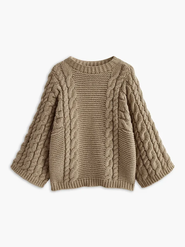 Leisure Round Neck Cable Knit SweaterTurtleneck Knit Tops