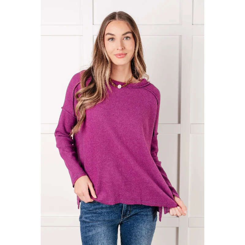 Simply Basic Ribbed Hacci Sweater in Light Plum (S-3X)Travel Knit Tops