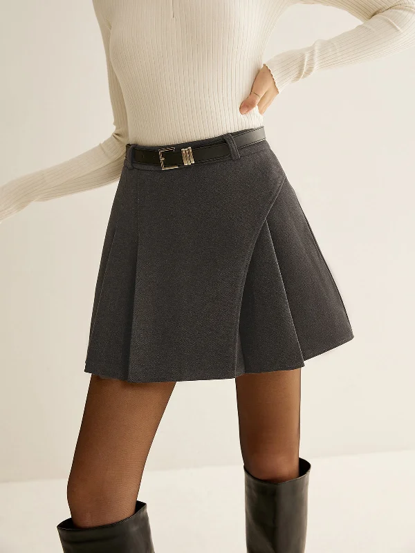 Elegant Pleated Belted Mini SkirtInsulated Skirt