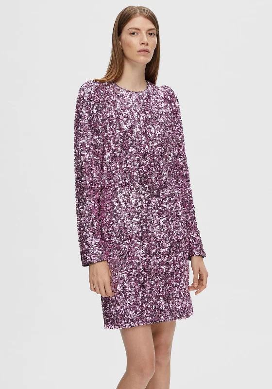 Selected Femme Colyn Sequin Embellished Mini Dress, Pink LavenderHigh-low Dress