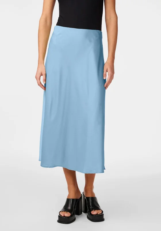 Y.A.S Pella High Waist Satin Midi Skirt, Clear SkyCrinoline