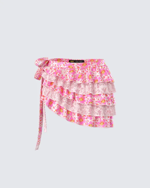 Ana Multi Floral Lace Ruffle Micro Mini SkirtWind Skirt