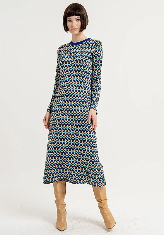 Surkana Abstract Print Knit A-line Midi Dress, BlueWedding Dress