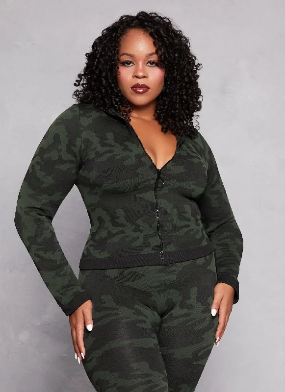 Plus Size Printed Pattern Seamless Track JacketLarge women's sweat-wicking tops