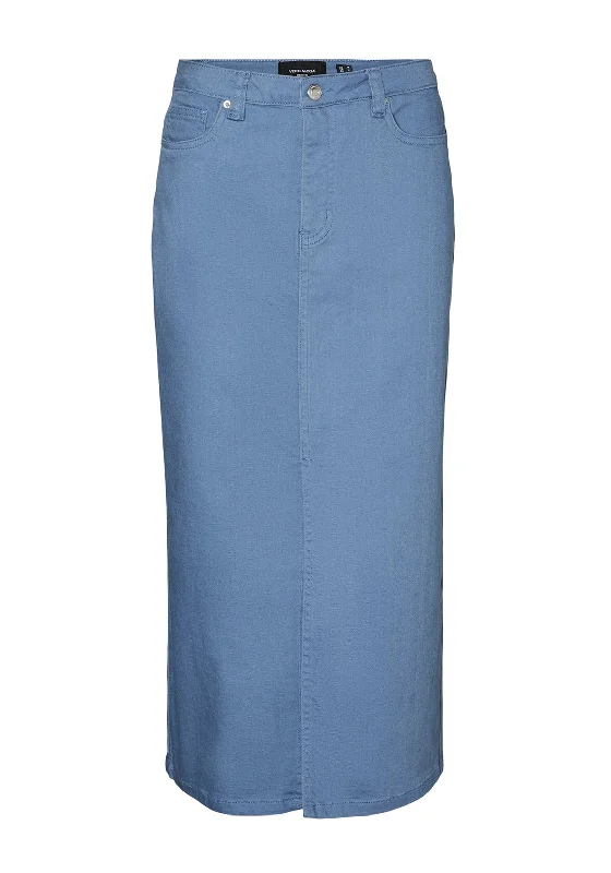 Vero Moda Wild Lucky Denim Midi Skirt, Coronet BlueTiered Skirt