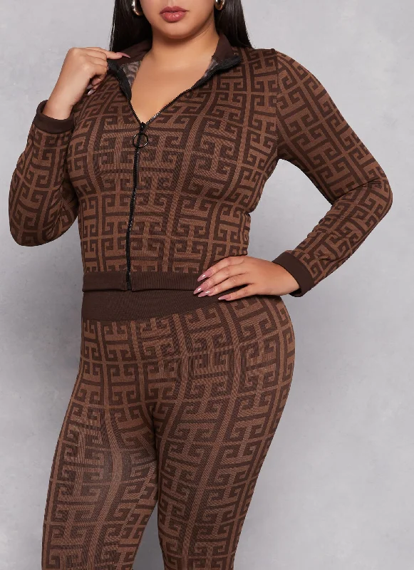 Plus Size Printed Pattern Seamless Track JacketLarge women's anti-static tops