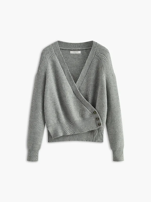 Criss Cross Button SweaterWool Knit Tops