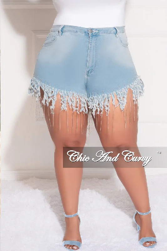 Final Sale Plus Size Distressed Fringe Stone Shorts in DenimLarge women's long tops