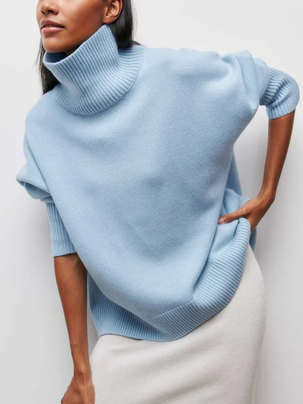 Cloudless Sky Turtleneck Oversized SweaterWool Knit Tops