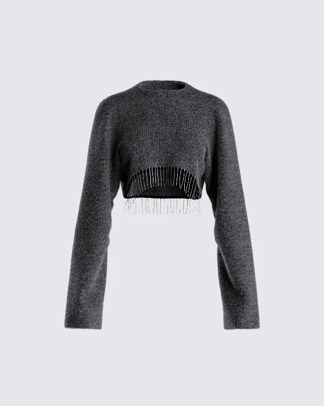 Josephine Grey Crystal Sweater TopCycling Knit Tops