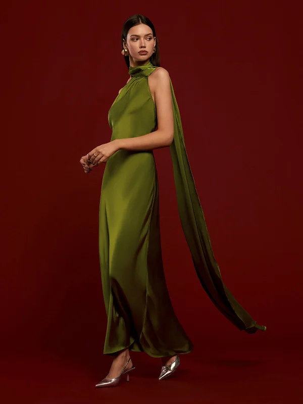 Asymmetrical Backless Satin DressA-line Dress