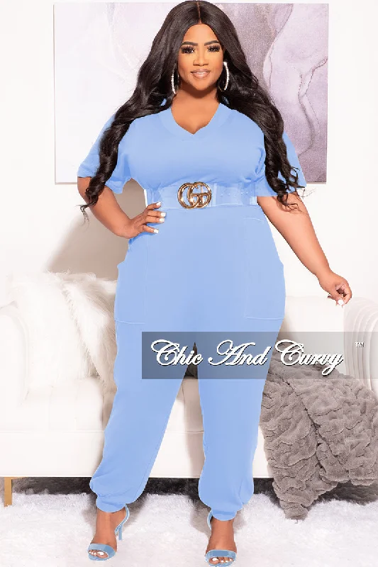 Final Sale Plus Size Harem Jumpsuit in Light BluePlus size women's simple tops