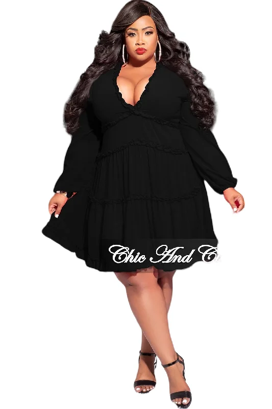 Final Sale Plus Size Chiffon Dress with V-Neck in BlackPlus size women's striped tops