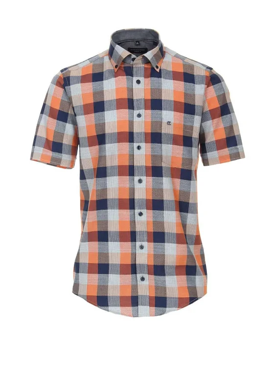 Urban Short Sleeve TopsCasa Moda Check Short Sleeve Shirt, Orange & Navy