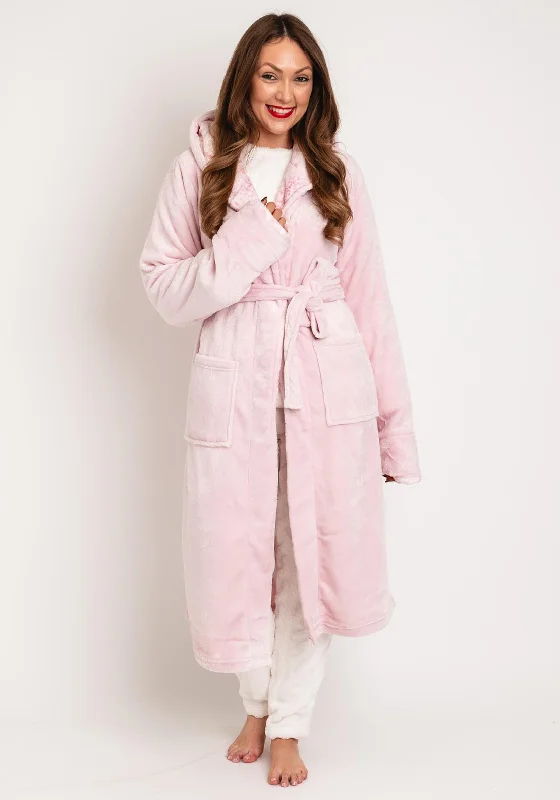 Indigo Sky Animal Trim Fleece Hooded Dressing Gown, PinkBoho Dress