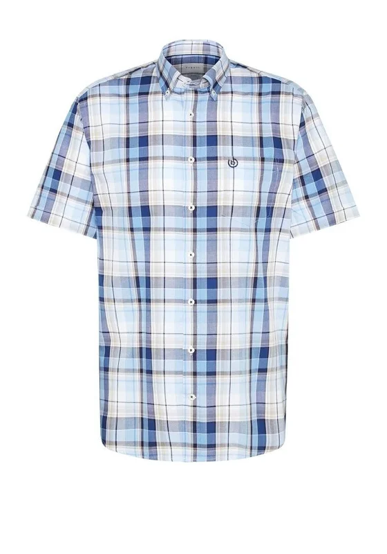 Recycled Fabric Short Sleeve TopsBugatti 9450 Check Short Sleeve Shirt, Blue