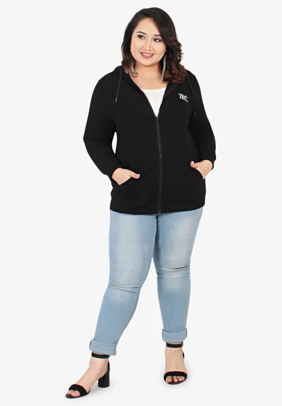 Honey Plus Size Hoodie Jacket - BlackLarge women's long tops