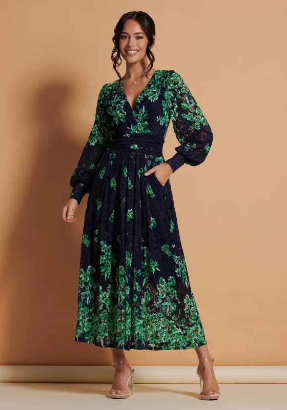 Jolie Moi Amica Symmetrical Print Lace Maxi Dress, GreenVictorian Dress