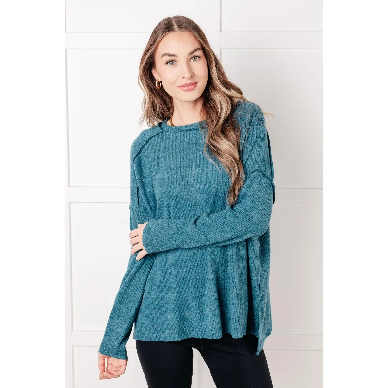 Simply Basic Ribbed Hacci Sweater in Teal (S-3X)Performance Knit Tops