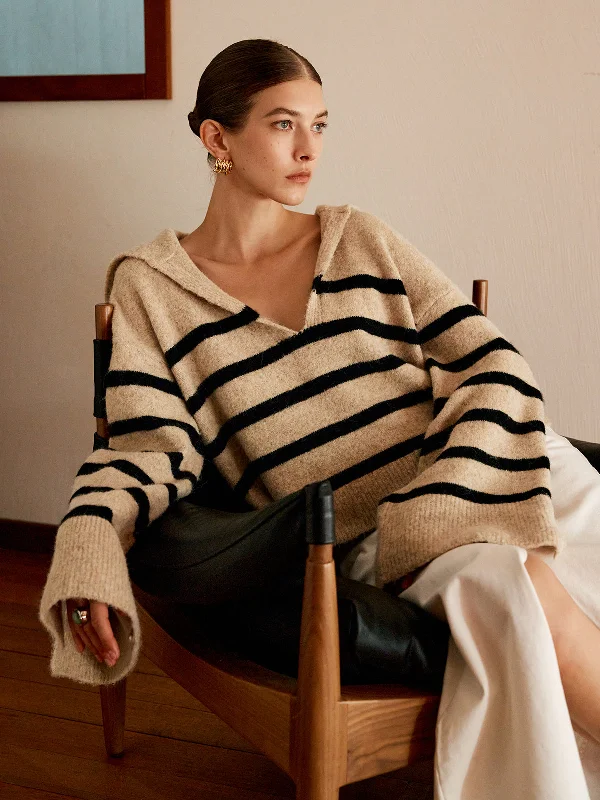 Oversize Striped Pullover SweaterMohair Knit Tops