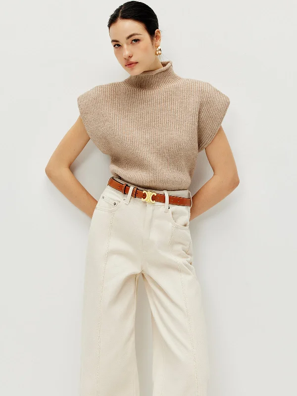 Ribbed Cap Sleeve Warm SweaterCotton Knit Tops