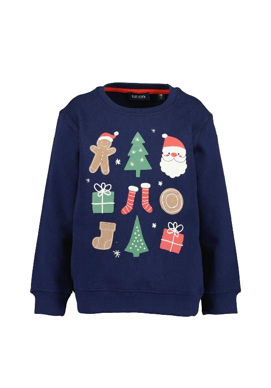 Blue Seven Boy Christmas Print Sweater, NavySequined Knit Tops