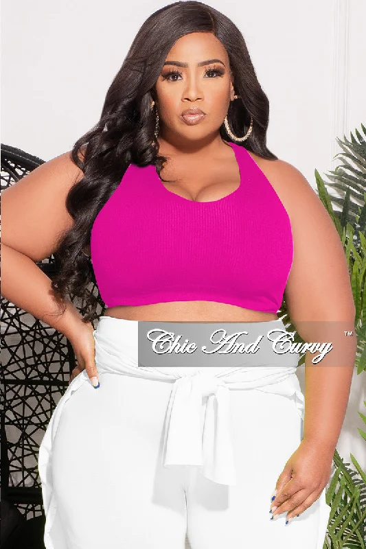 Final Sale Plus Size Ribbed Racerback Tank Top in Neon Hot PinkLarge women's anti-static tops