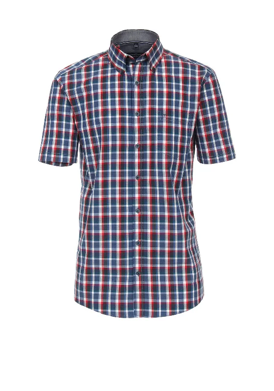 High-Fashion Short Sleeve TopsCasa Moda Check Short Sleeve Shirt, Red & Navy