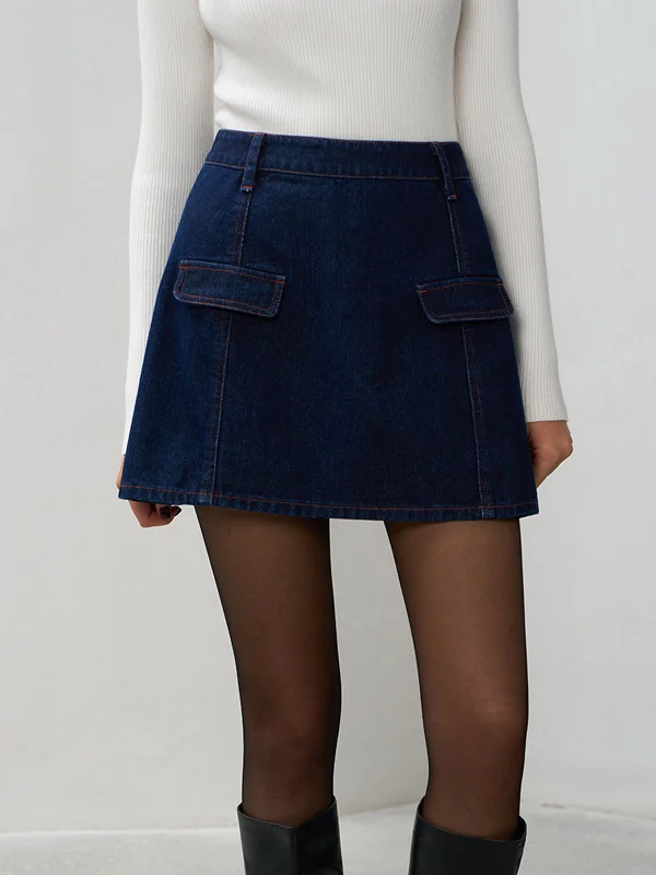 Back Zipper Denim Mini SkirtMaxi Skirt