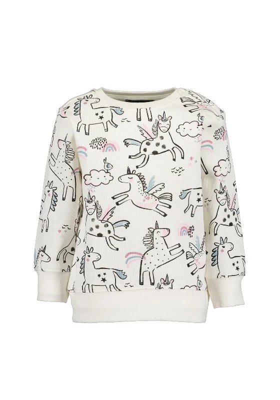 Blue Seven Baby Girl Unicorn Print Sweater, WhiteFringed Knit Tops