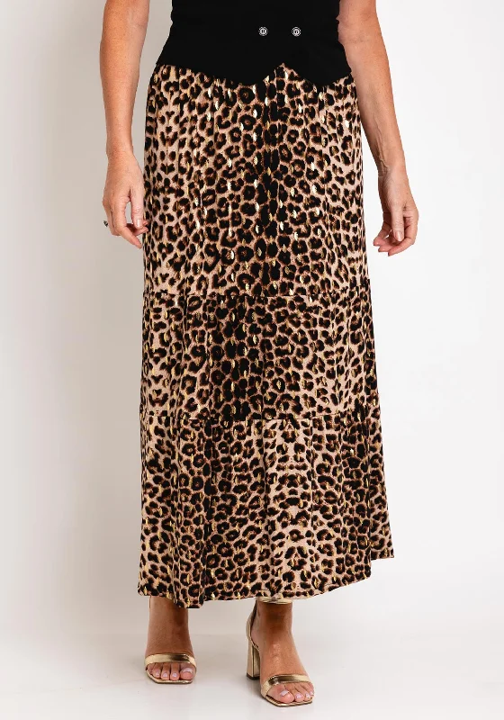 Serafina Collection One Size Leopard Print Midi Skirt, BrownPleated Skirt