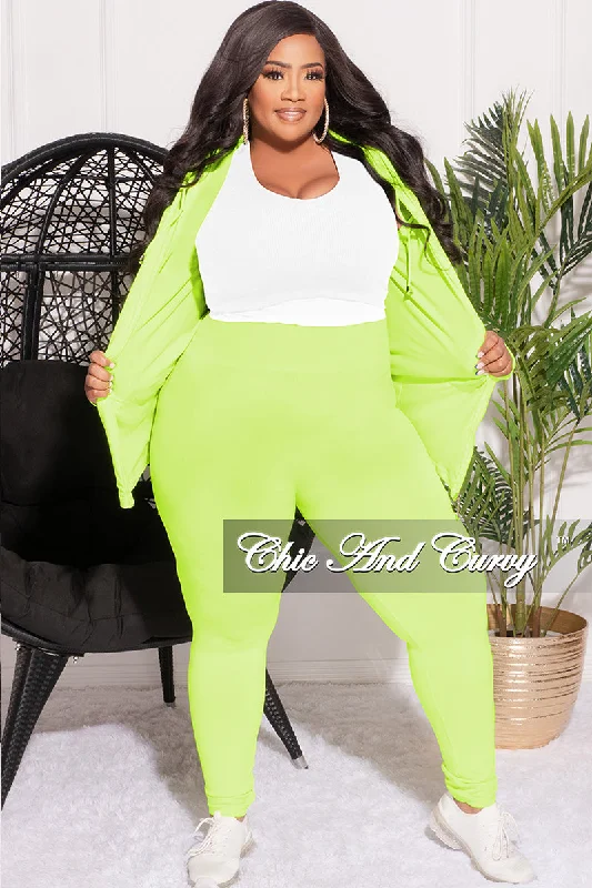 Final Sale Plus Size 2pc Hooded Zip-Up Jacket and Legging Set in Neon Green Seamless FabricPlus size women's retro tops