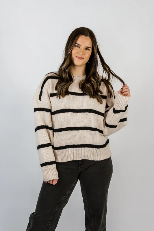 Alma Striped Mock Neck Sweater | Cream/BlackBand Merch Knit Tops