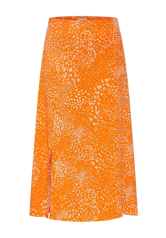 Ichi Jernie Animal Print Midi Skirt, Persimmon OrangeFloral Skirt