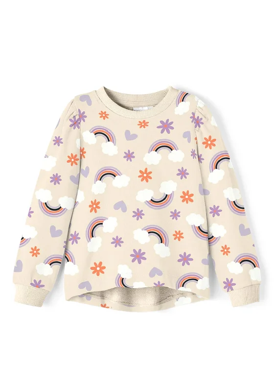 Name It Mini Girl Vianja Long Sleeve Rainbow Sweater, ButtercreamSports Team Knit Tops