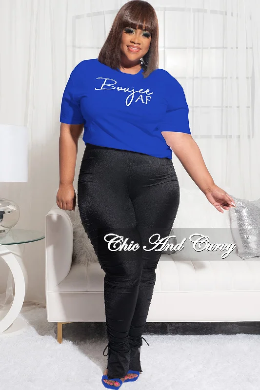 Final Sale Plus Size Short Sleeve V-Neck Boujee AF T-Shirt in Royal BlueWomen's designer tops