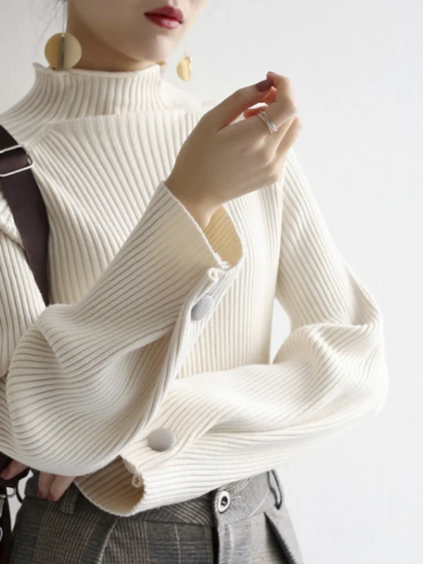 Minimalist Plain Ribbed SweaterLounge Knit Tops