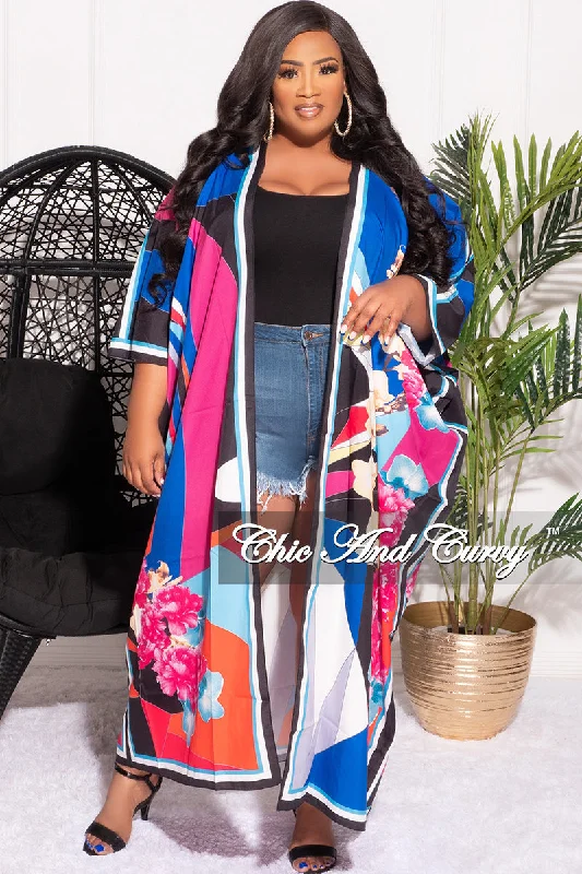 Final Sale Plus Size Caftan in Royal Blue Multi Color Floral PrintPlus Large women's linen tops