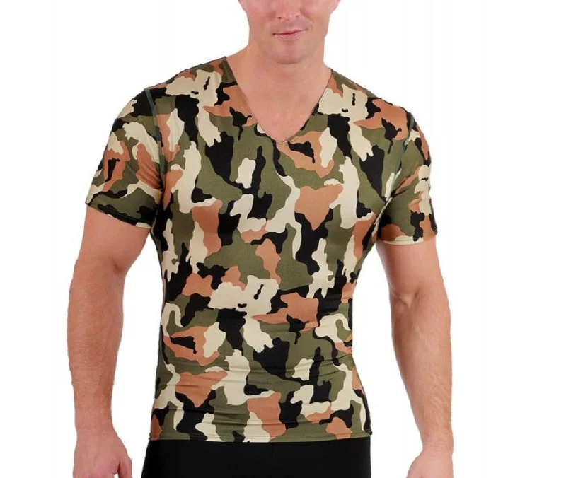 Waterproof Short Sleeve TopsInsta Slim Camo Activewear Short Sleeve V-neck Shirt 3VAT001