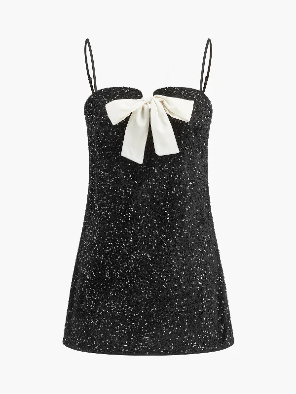 Velvet Sequins Bow Cami DressEvening Dress