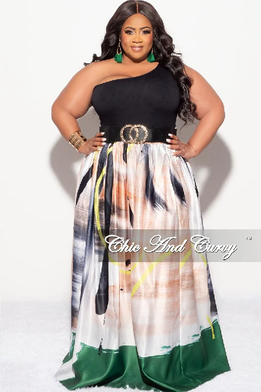 Final Sale Plus Size Maxi Satin Skirt in Tan, Black, White, Neon and Green Print (Skirt Only)Women's thick tops