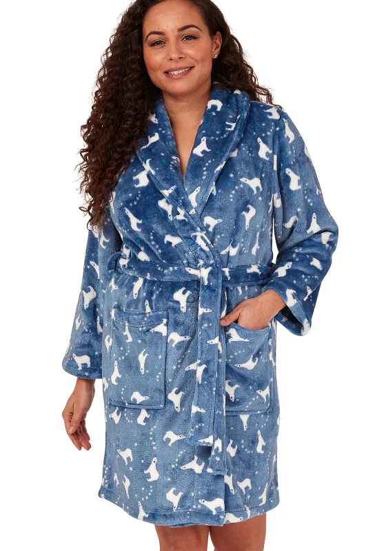 Indigo Sky Polar Bear Fleece Wrap Dressing Gown, Ocean BlueWrap Dress