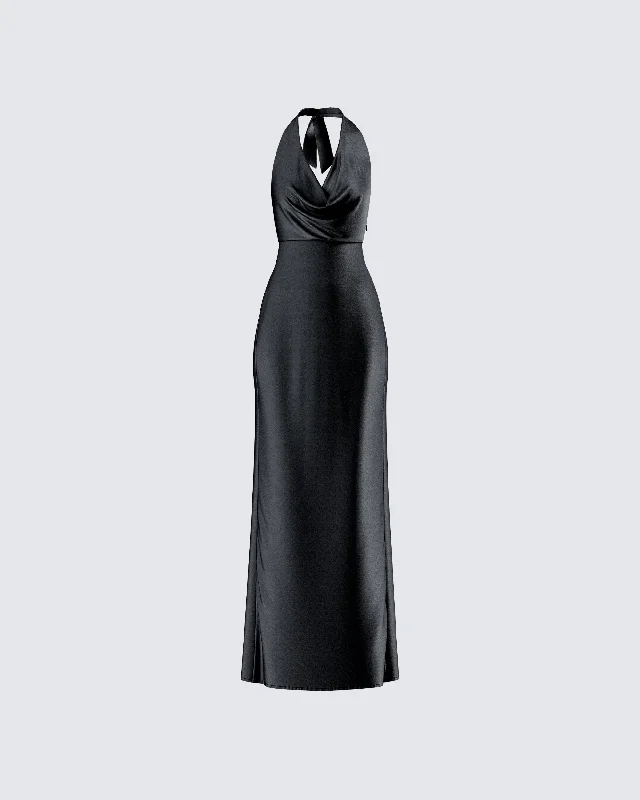 Holly Black Satin Cowl Maxi DressBoho Dress