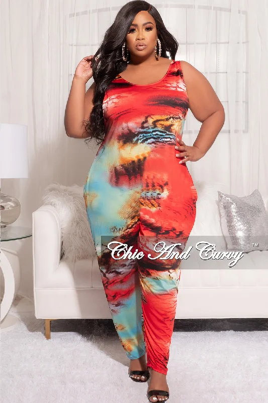 Final Sale Plus Size 2pc Sleeveless Jumpsuit with Tube Top in Multi Color PrintPlus size women's hollow tops