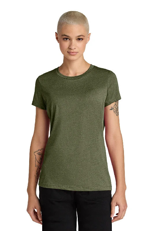 Linen Short Sleeve TopsDistrict Womens Perfect Weight CVC Short Sleeve Crewneck T-Shirt - Heather Military Green - NEW