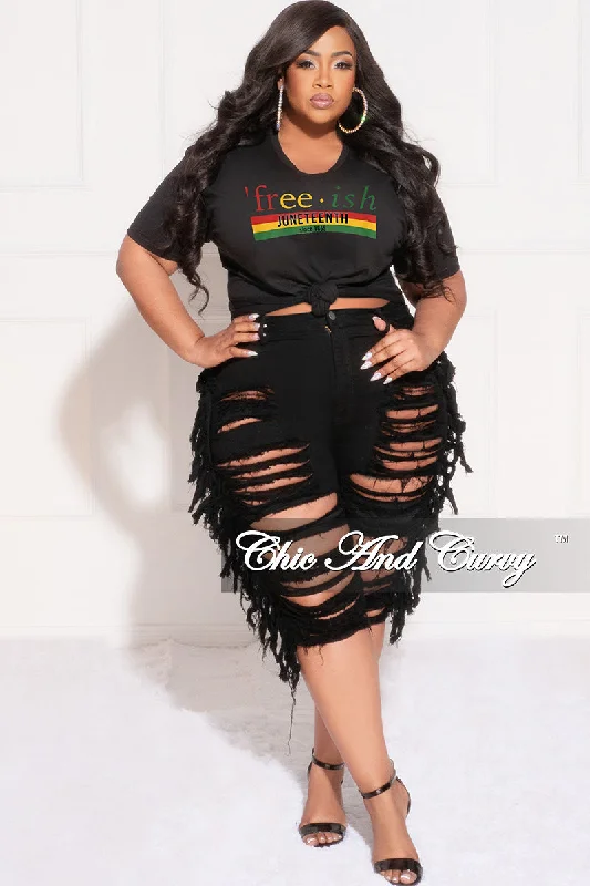 Final Sale Plus Size "Free-ish Since 1865" Juneteenth T-Shirt in BlackWomen's autumn tops